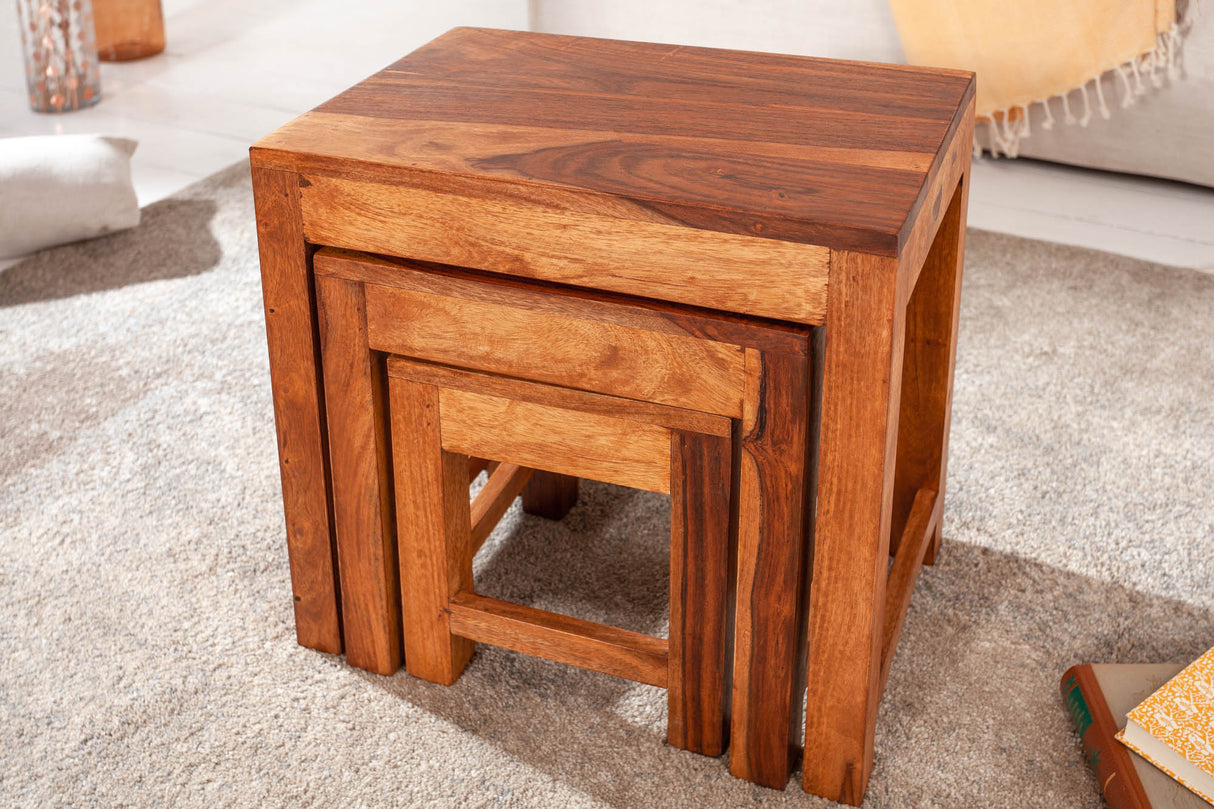 Side table MONSOON 25-45cm set of 3 sheesham wood natural