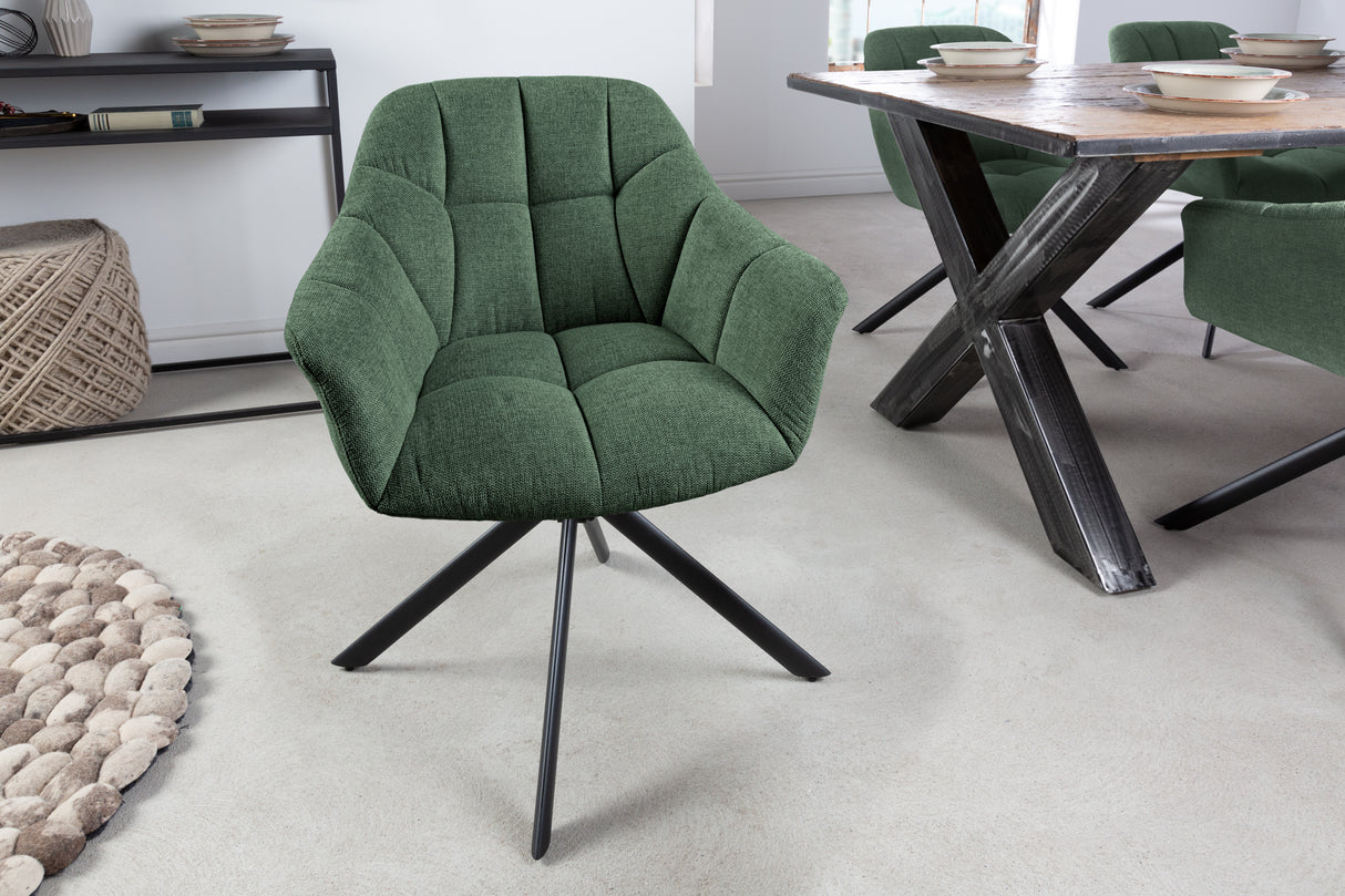 Swivel chair PAPILLON rotatable 180° w/ armrests textured fabric dark green