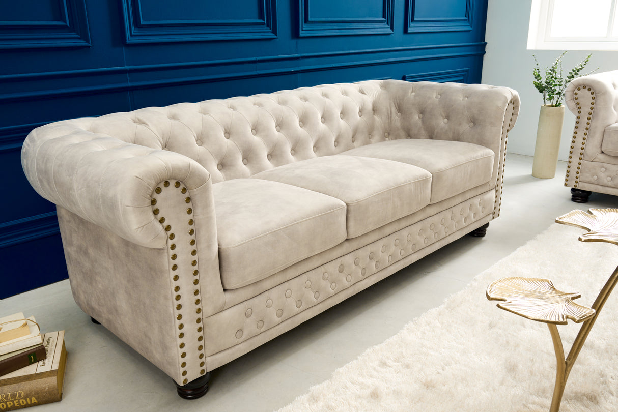 Sofa CHESTERFIELD 200cm 3-Sitzer Samt champagner