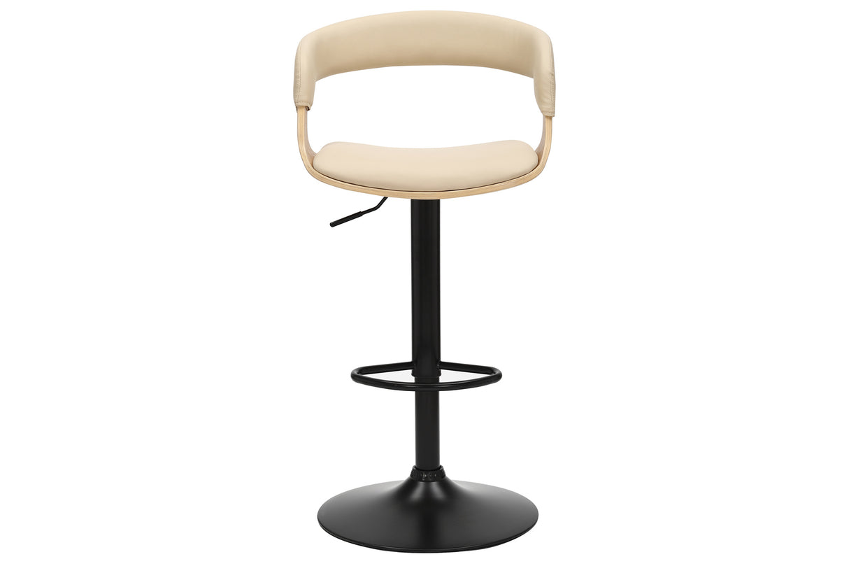 Bar stool MANHATTAN 81-110cm rotatable artificial leather creamy beige and oak wood look