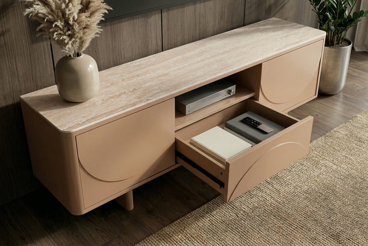 TV-Wand SAVOY 150 cm 3D Natur mit Travertin-Marmor-Keramikplatte