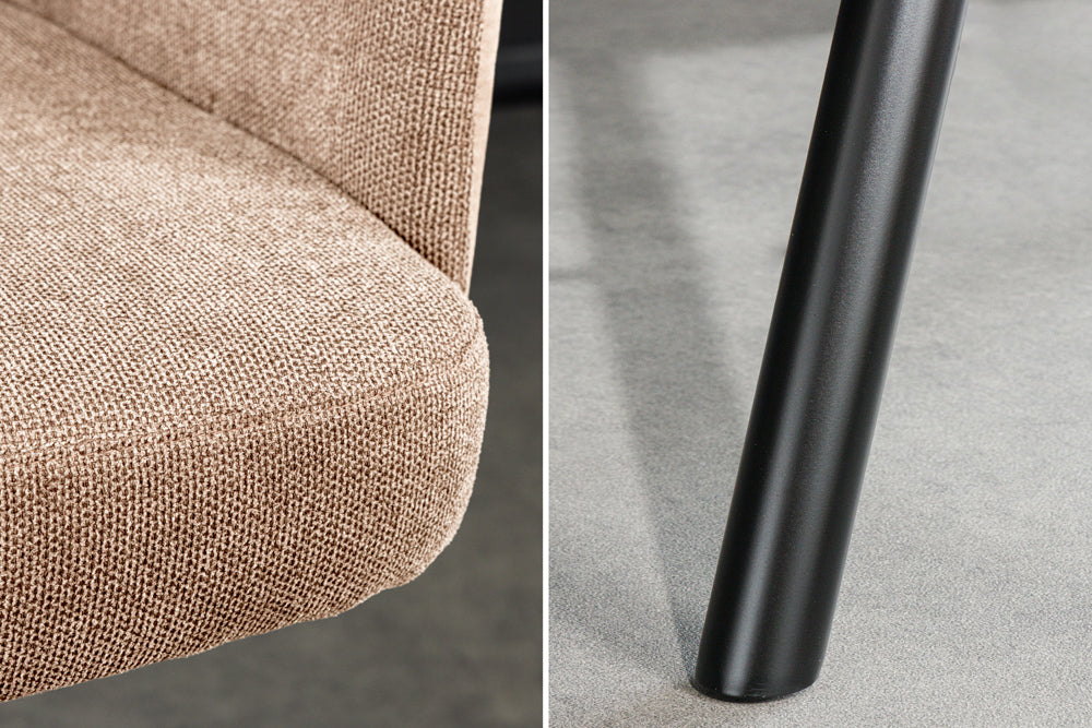 Bar stool BIG GEORGE w/ armrests flat woven fabric velvet champagne beige rotatable