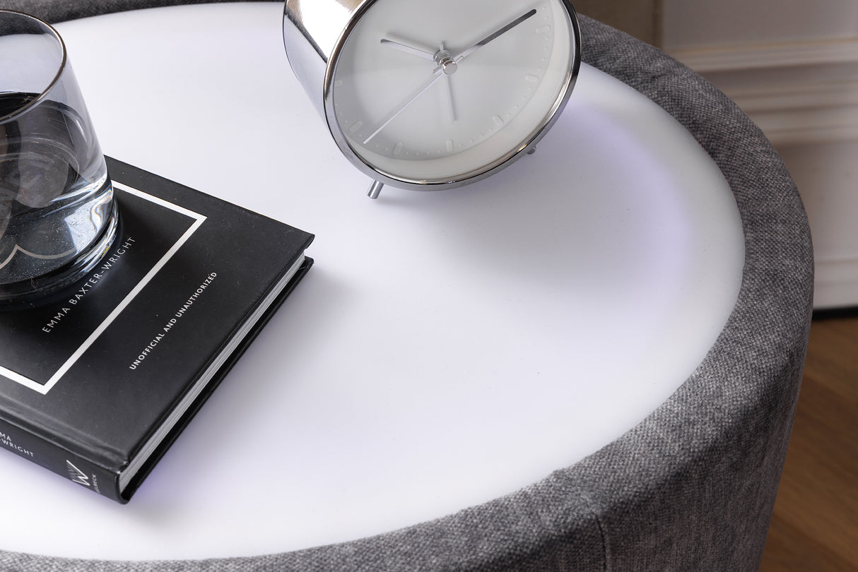 Bedside table SIGNUM oval w/ LED light 55cm velvet grey