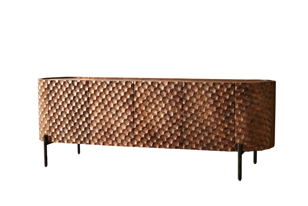 TV-Board ADLON 160cm 3D Mango Massivholz mit schwarzem Gestell