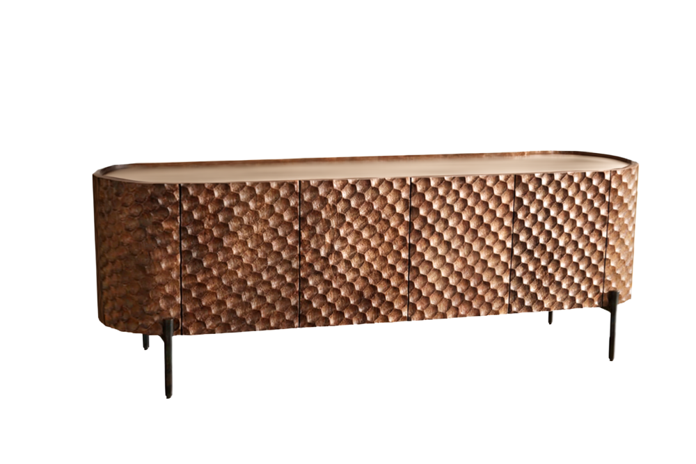 TV-Board ADLON 160cm 3D massives Mangoholz braun m/ schwarzem Rahmen