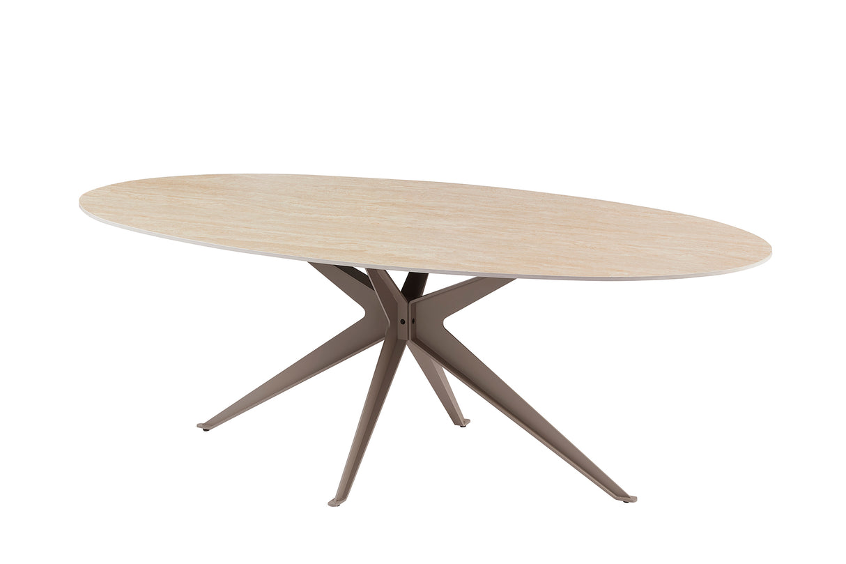 Dining table TRAVERTIN 220cm oval ceramic champagne greige