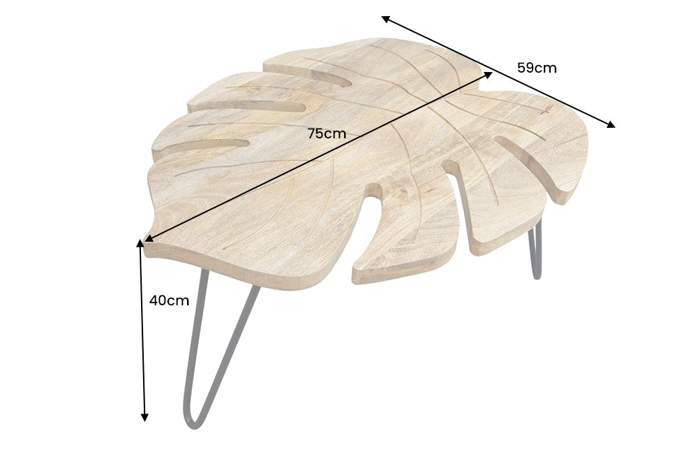 Couchtisch LEAF 75 cm mit Hairpin-Beinen Mangoholz natur