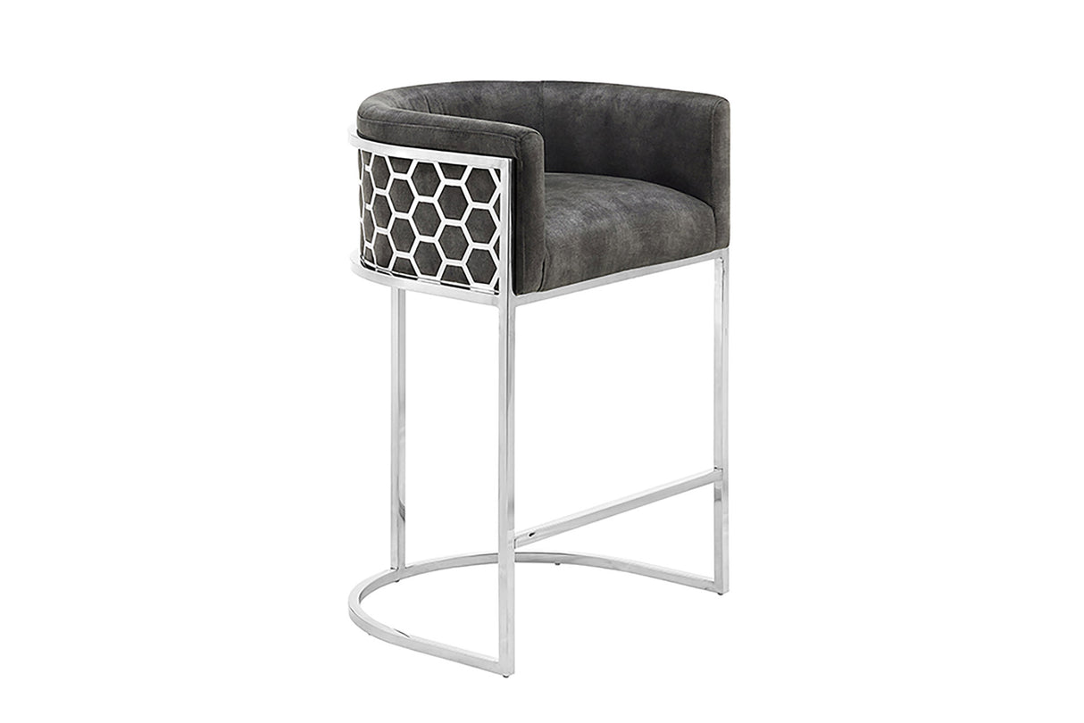 Bar stool ELEGANCE velvet grey w/ silver stainless steel frame