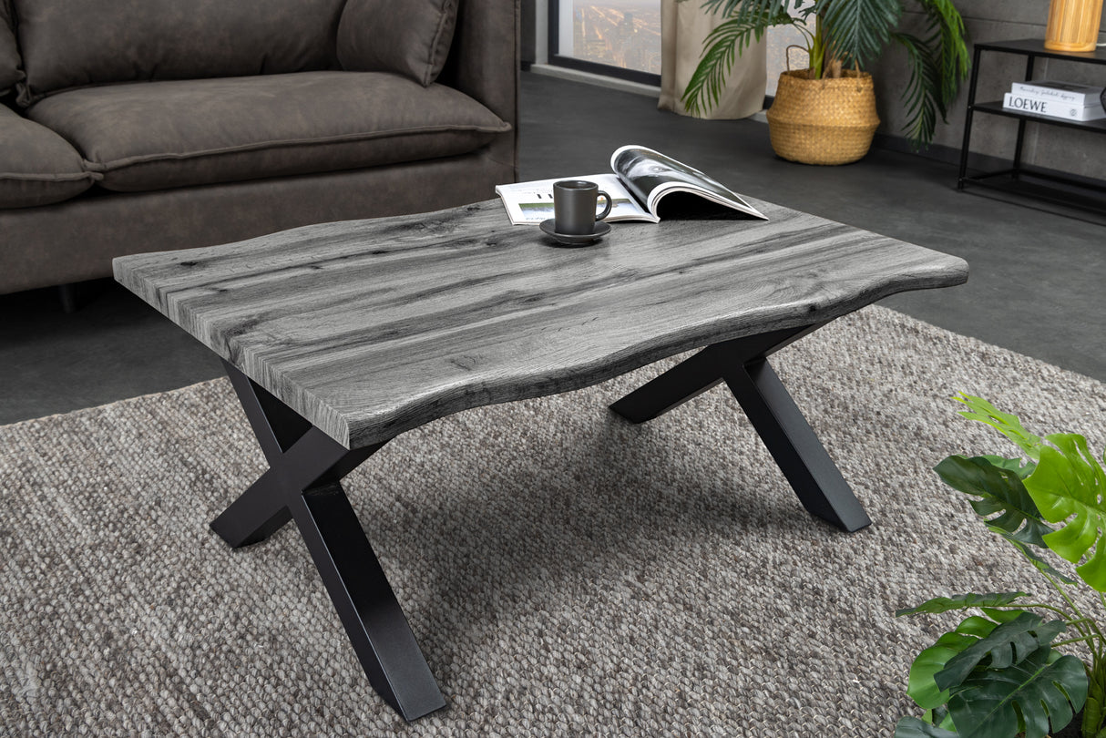 Coffee table WILD 90cm table top 30mm X-legs wild oak look grey
