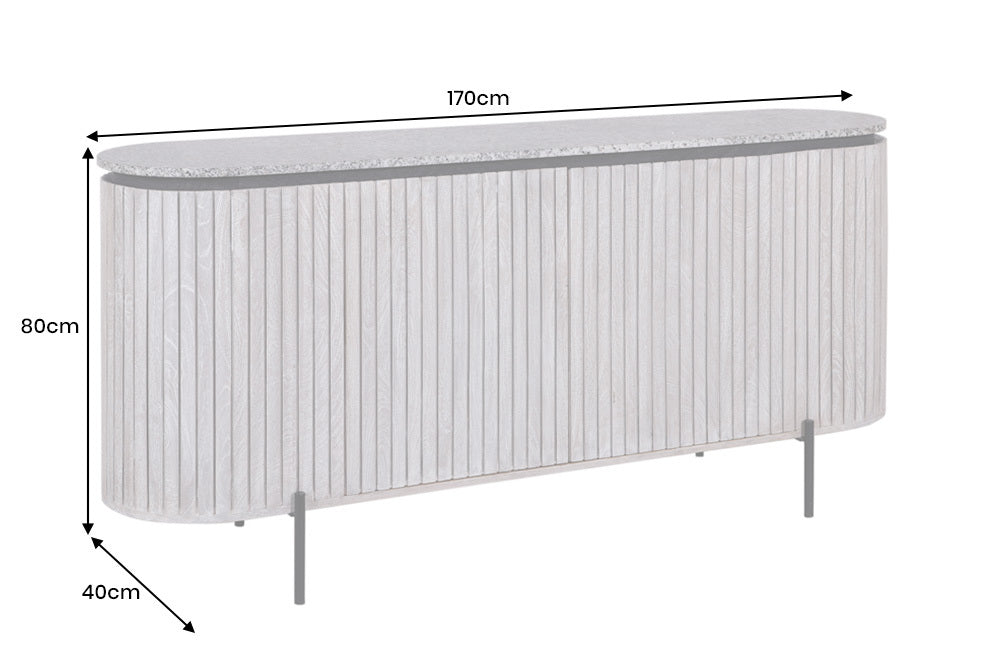 Sideboard ADLON 170cm mango wood grey w/ marble top white and black