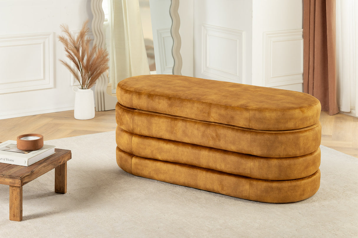 Bench chest VOQUE 115cm velvet mustard yellow w/ storage space bench seat