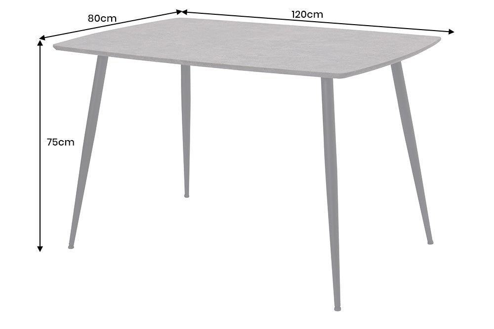 Dining table APARTMENT 120cm grey stone look w/ black metal frame
