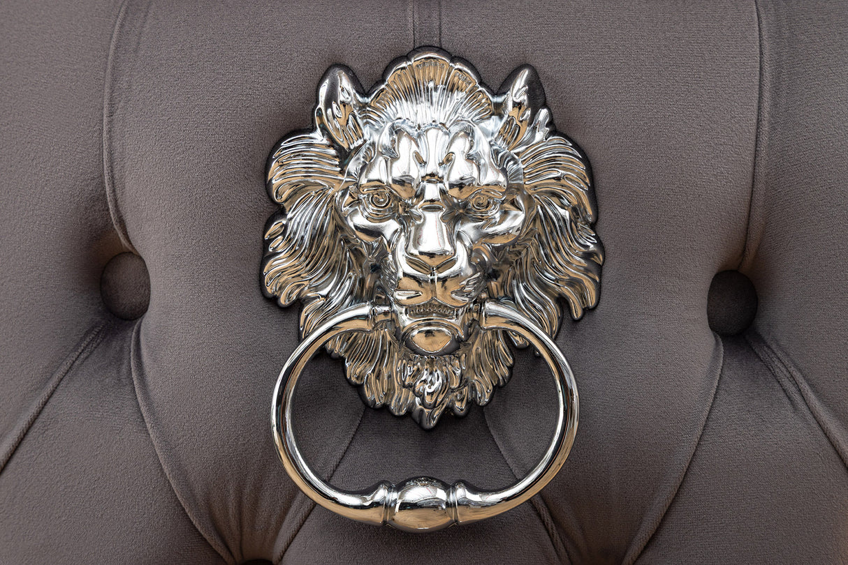 Bar stool CASTLE height adjustable w/ lion´s head handle velvet grey in baroque style