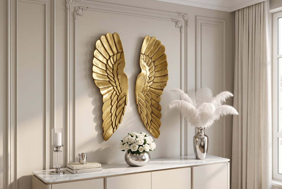 Wall decoration FALLEN ANGEL 65cm angel wings antique gold