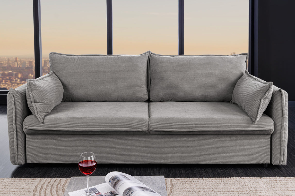 Sofa bed APARTMENT 215cm 3-seater cord grey w/ storage space