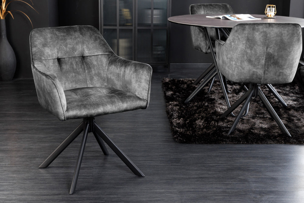 Swivel chair LOFT 180° with armrests velvet dark grey