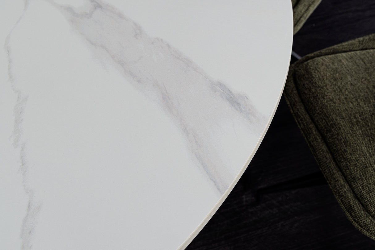 Esstisch UNIQUE 120cm rund weißes Gestell Keramik weiße Marmorplatte