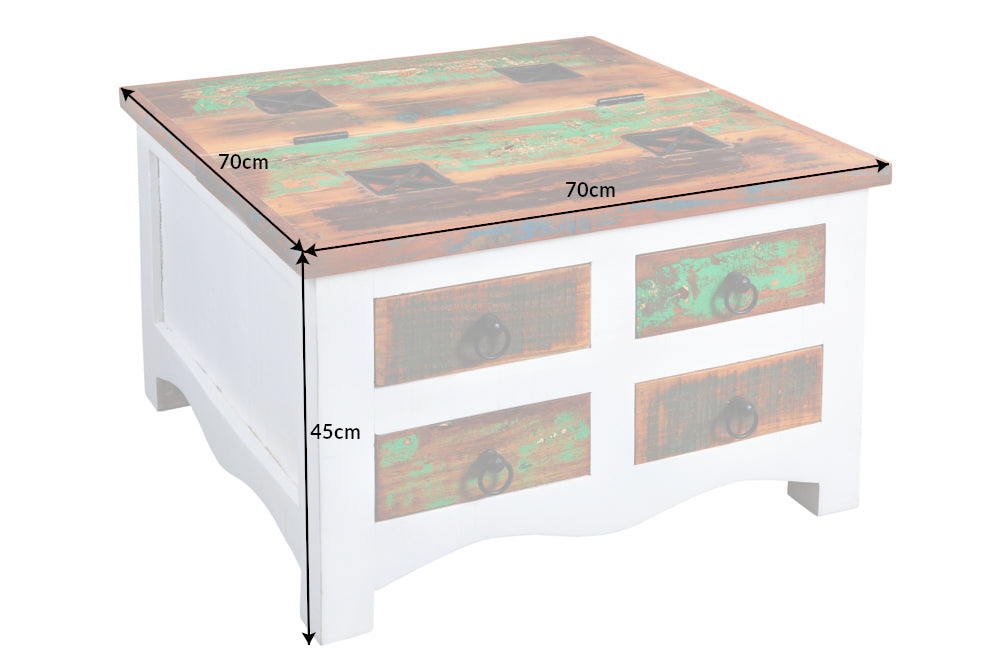 Couchtischtruhe JAKARTA 70cm weiß gewaschenes Mangoholz und Recyclingholz