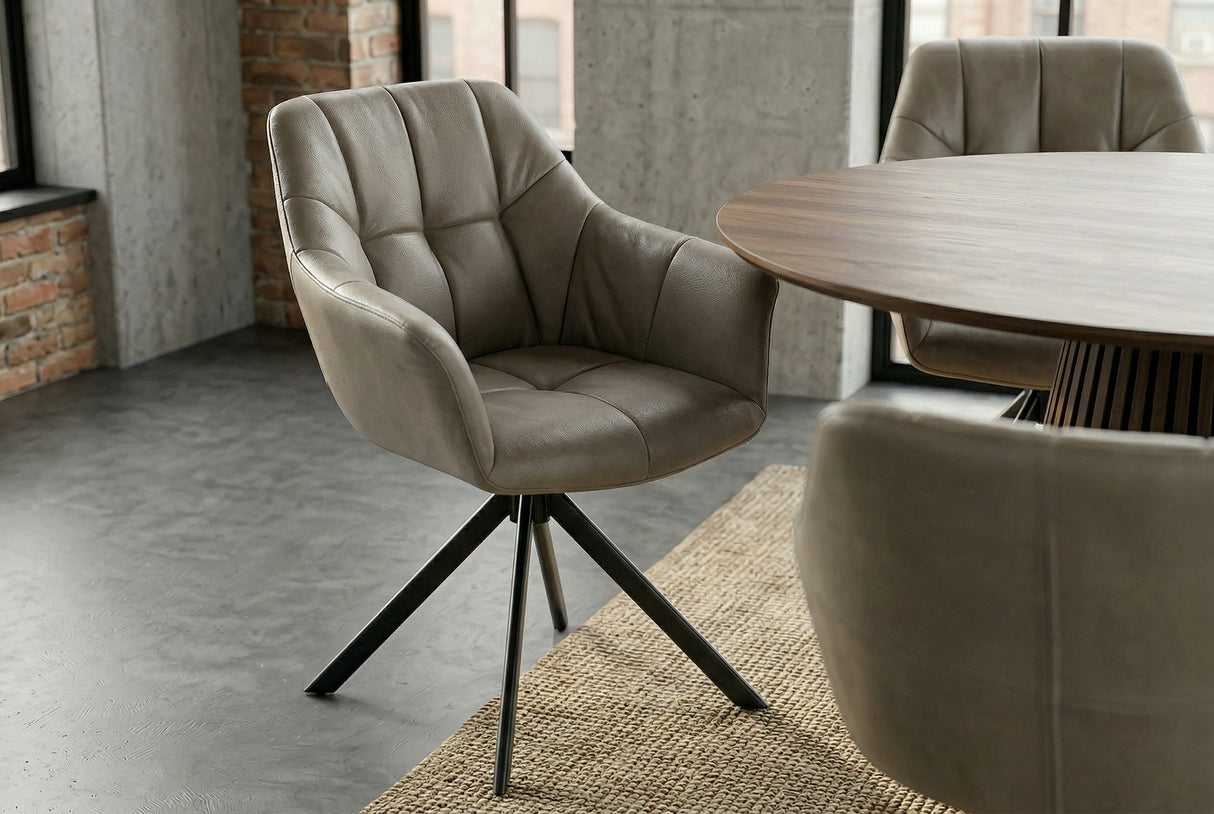 Swivel chair PAPILLON rotatable 180° w/ armrests leather taupe