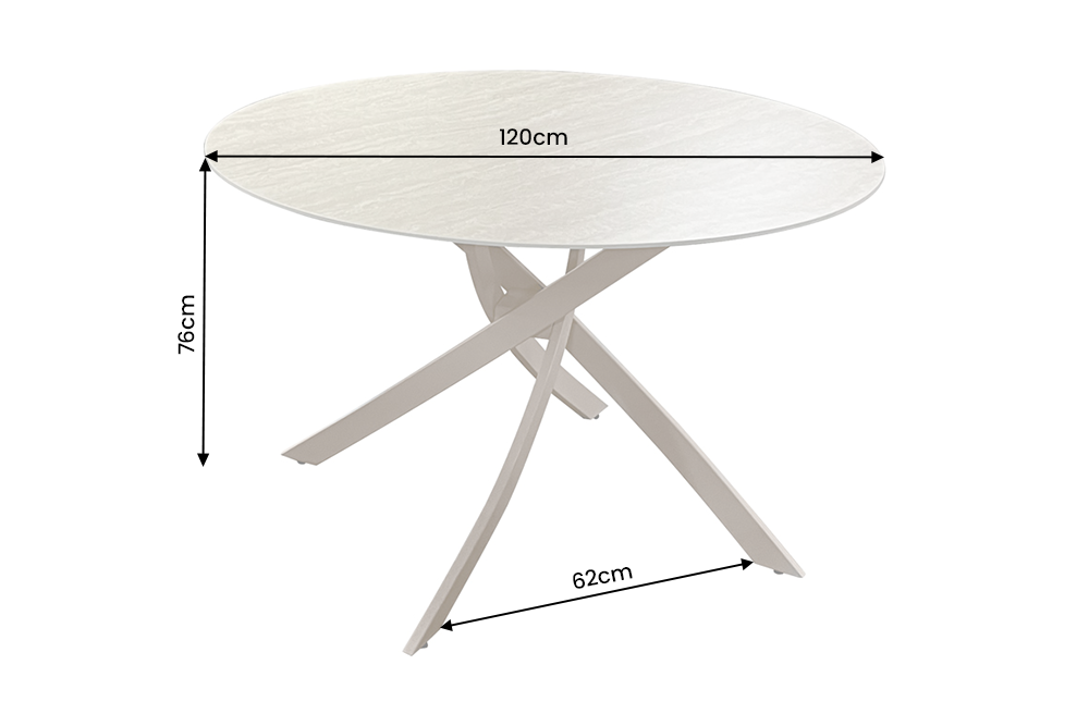 Dining table ALPINE Ø 120cm round travertine ceramic champagne greige
