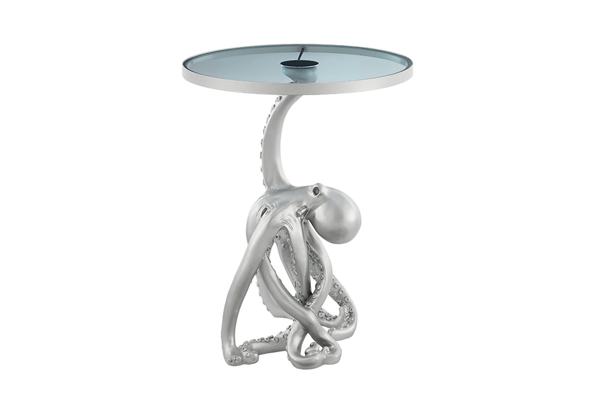 Side table WILDLIFE OCTOPUS 55cm silver illuminated glass plate w/ LED stripes