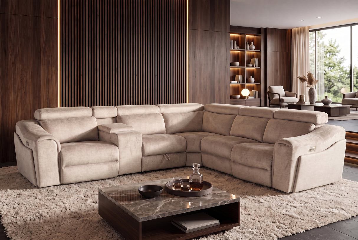 Corner sofa PRIME multifunctional electrically adjustable w/ storage space vogue velvet beige