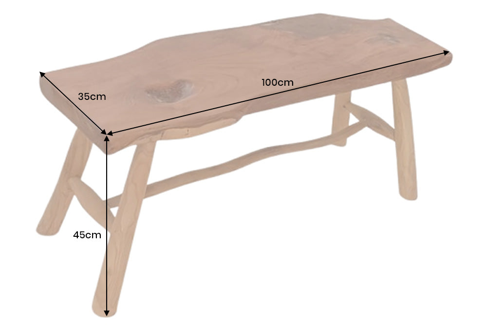 Bench ROOT 100cm teak wood natural brown w/ wooden strut