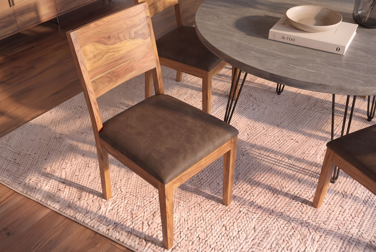 Chair MAKASSAR 80cm microfibre brown and sheesham wood brown stone finish