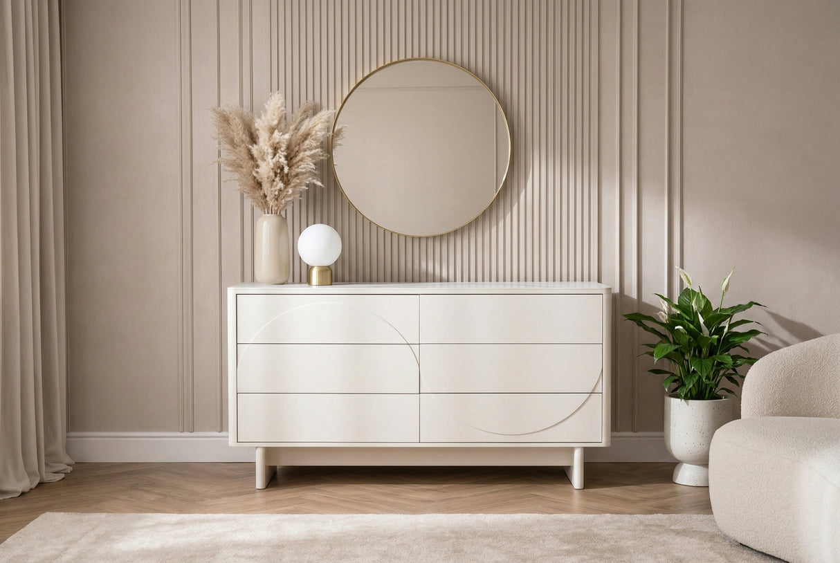 Sideboard SAVOY 150 cm 3D weiß mit weißer Marmorkeramikplatte