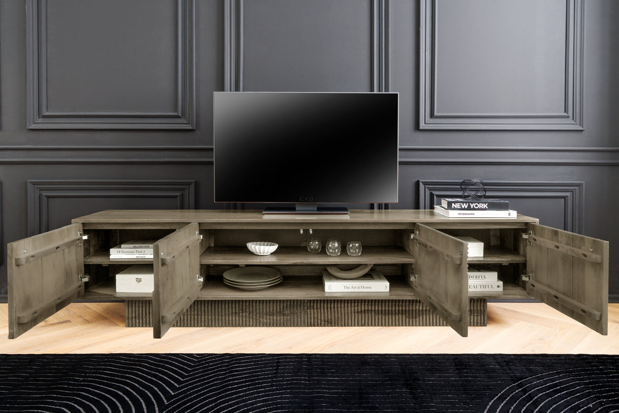 TV Board ART DECO 200cm 3D mango wood grey