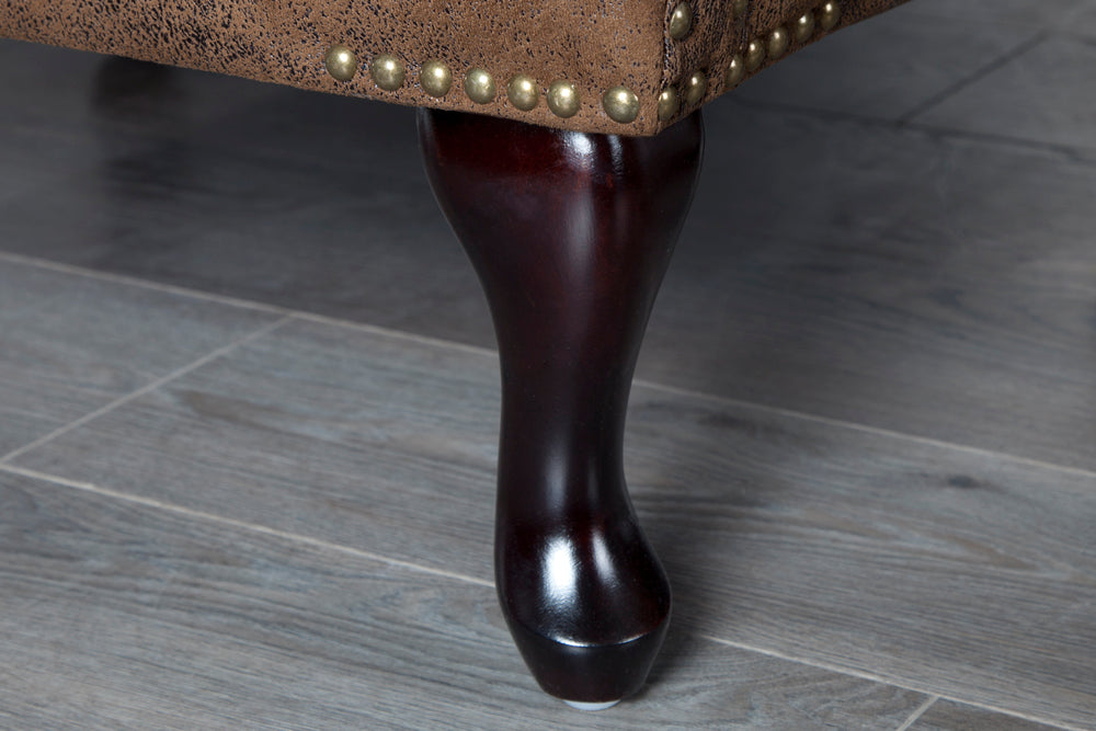 Foot stool CHESTERFIELD antique look microfibre brown