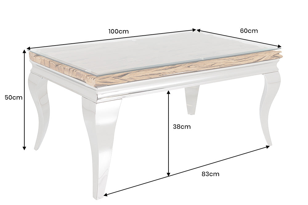 Couchtisch MODERN BAROCK BARRACUDA 100cm Chrom inkl. Glasplatte ohne Teakplatte