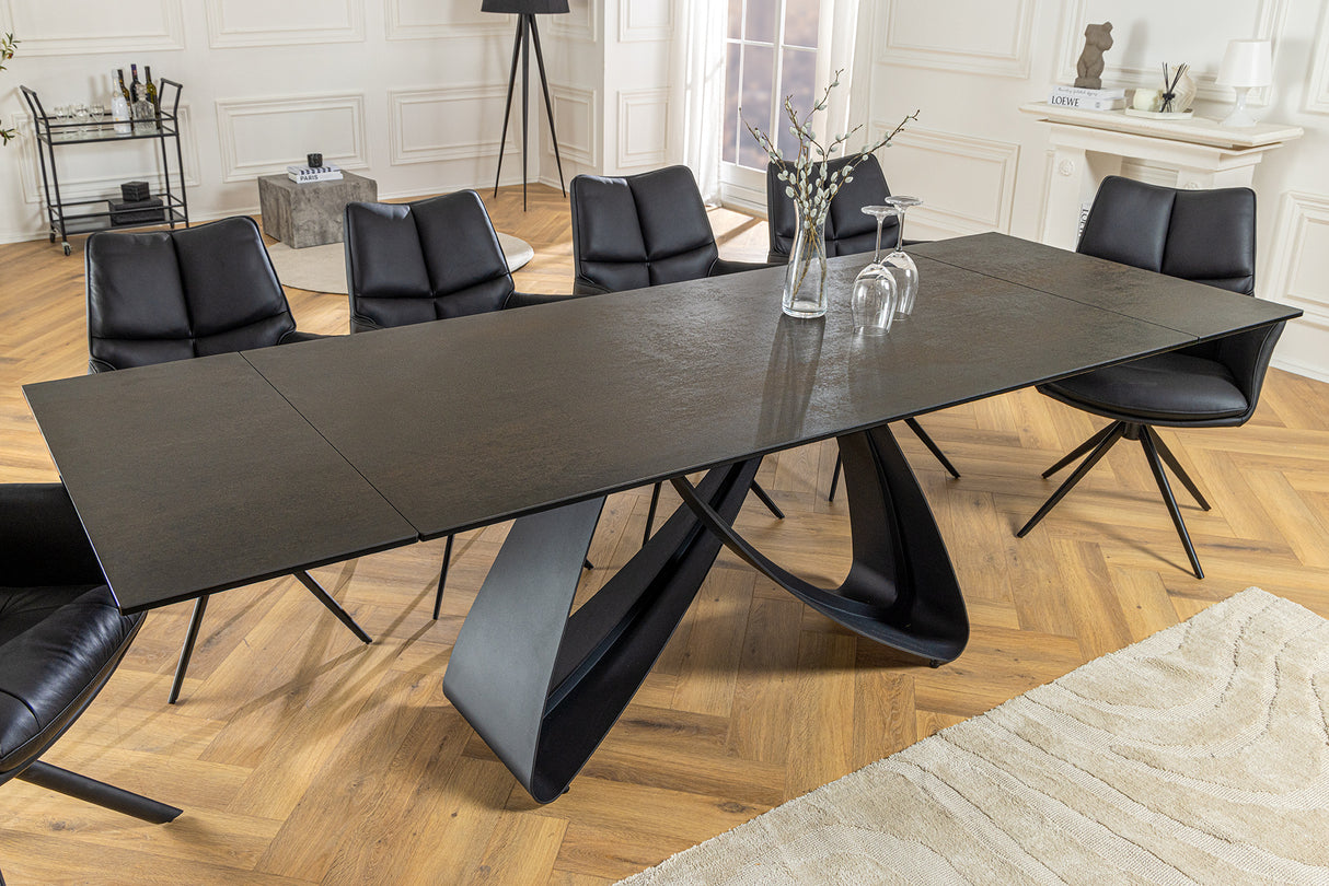 Esstisch INFINITY 180-220-260cm Marmoroptik Rost Schwarz Keramik Hartglas