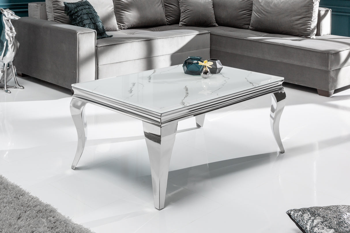 Couchtisch MODERN BAROCK 100cm Marmoroptik 10mm Hartglas