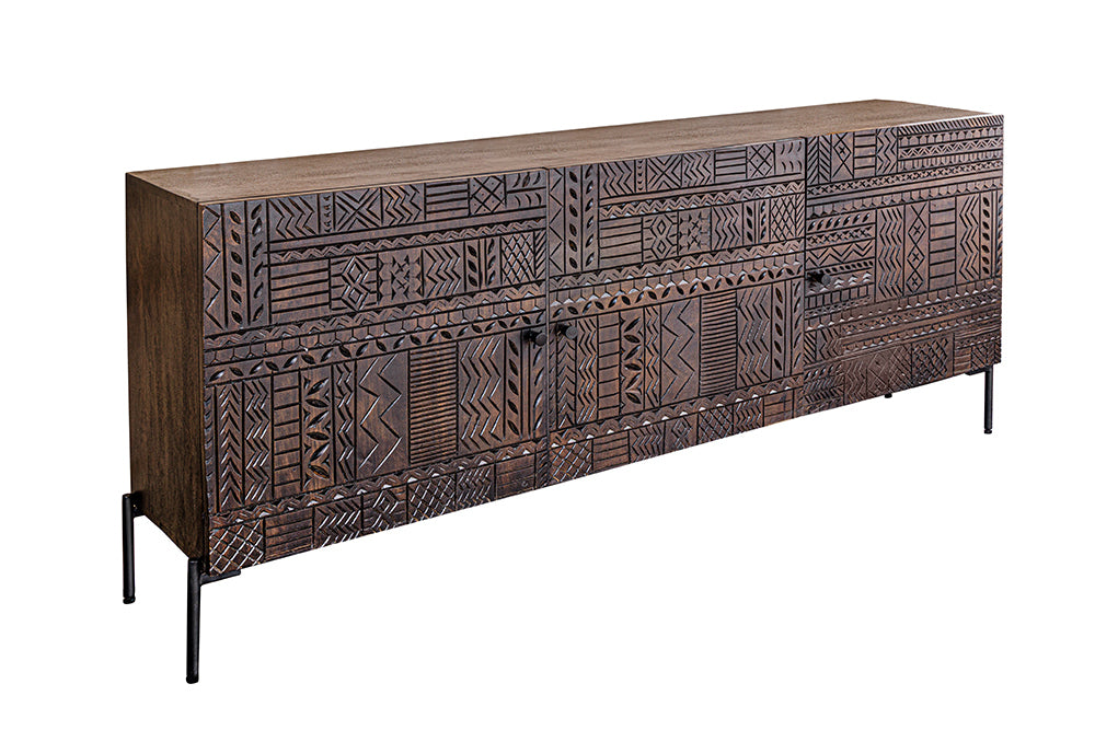 Sideboard TRIBAL 180cm 3D Antik-Look Mangoholz dunkelbraun