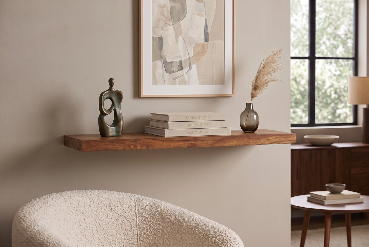 Wall shelf PURE 80cm sheesham wood brown stone finish