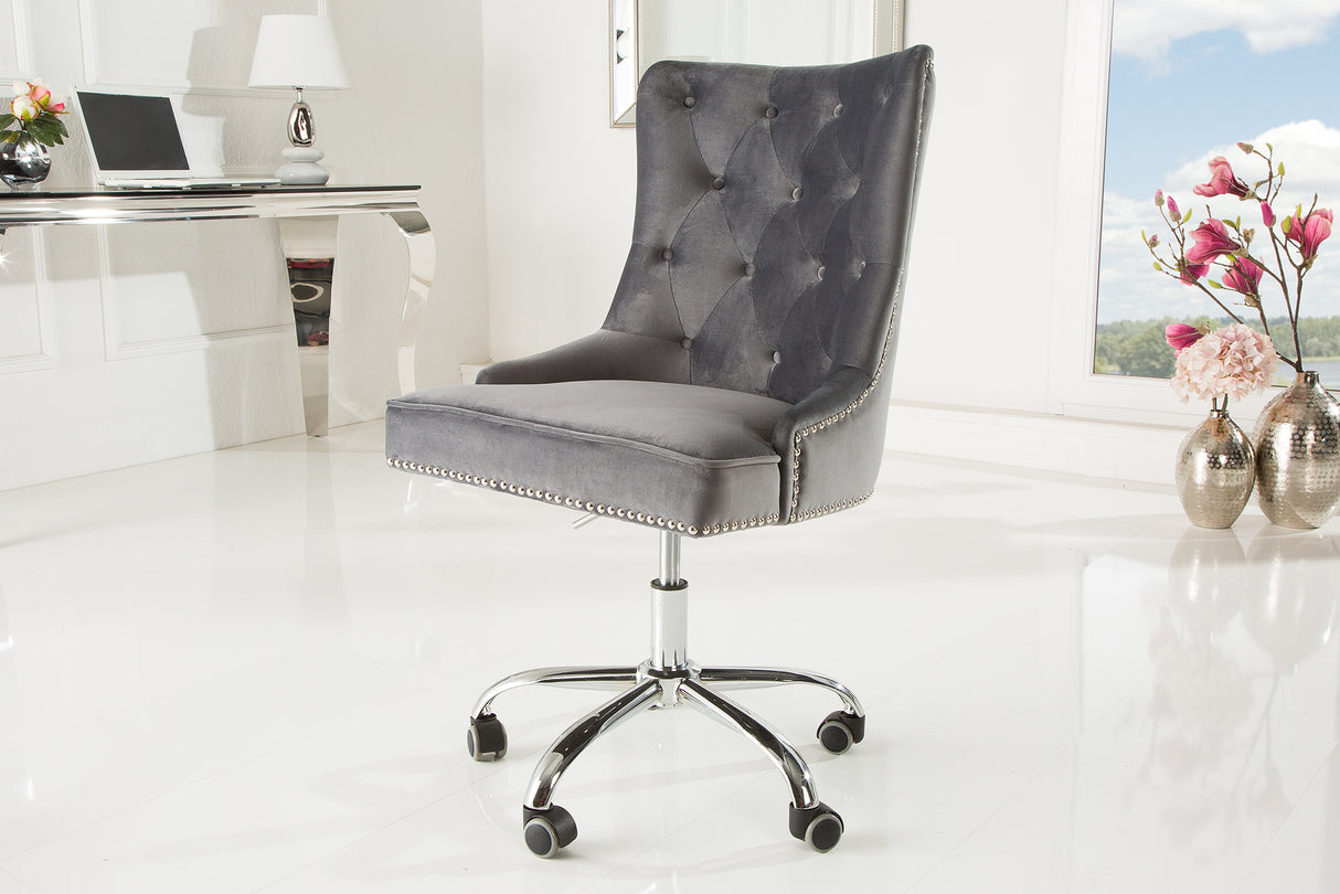 Bürostuhl VICTORIAN 49-57cm Samt silbergrau im Barockstil