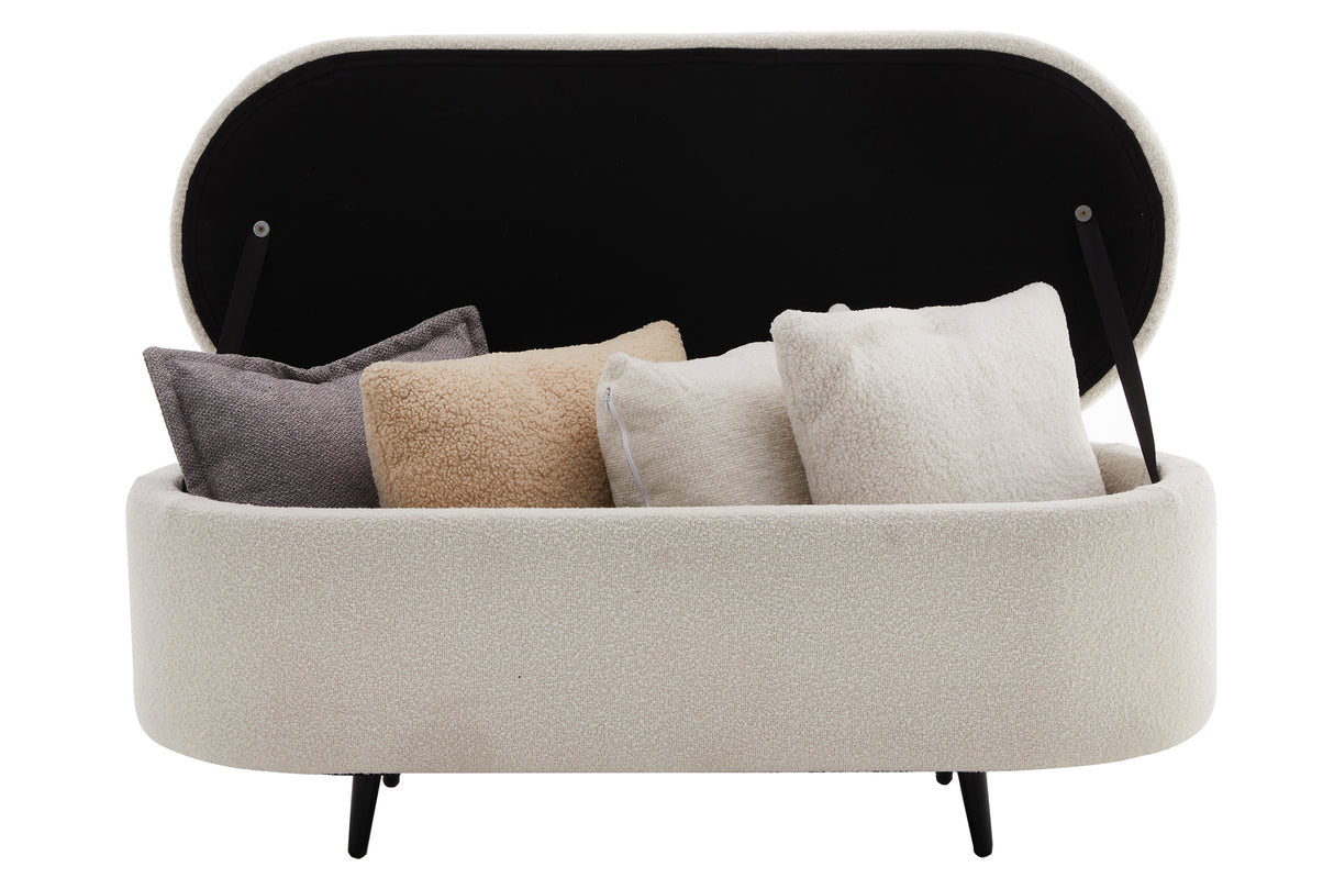 Bench chest VOQUE 110cm bouclé white upholstered w/ storage space bench seat