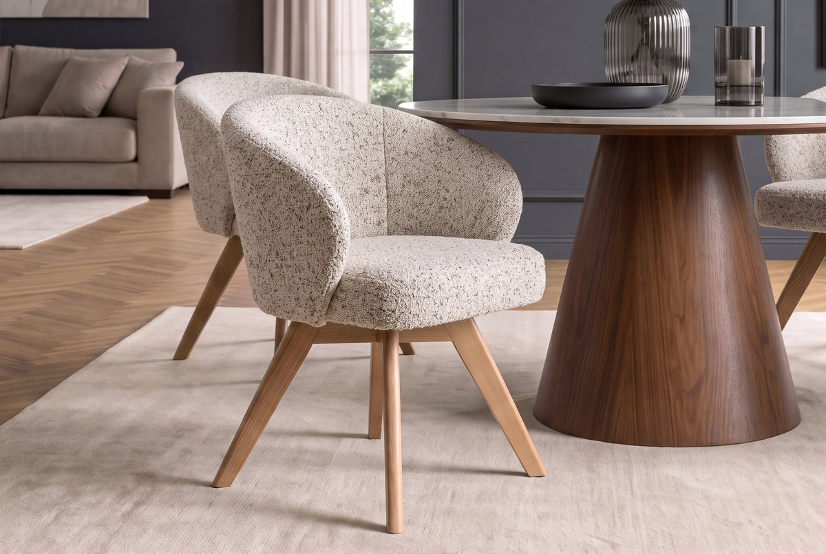 Swivel chair WALKÜRE 180° auto-return w/ armrests spring core textured fabric beige natural