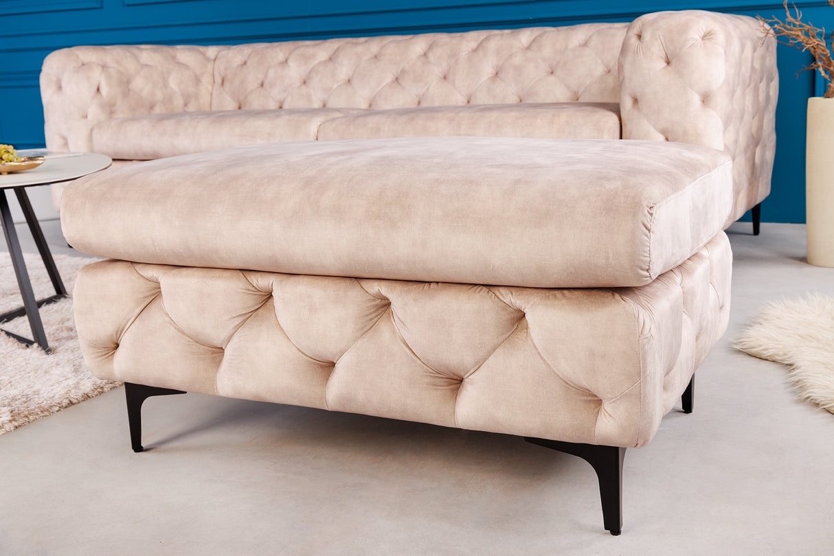 Hocker MODERN BAROCK 90cm Samt champagner im Chesterfield-Stil