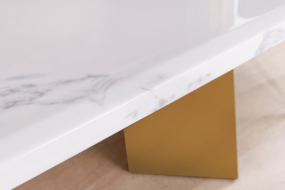 Dining table EXTRAVAGANCIA 200cm w/ champagne golden legs white marble top