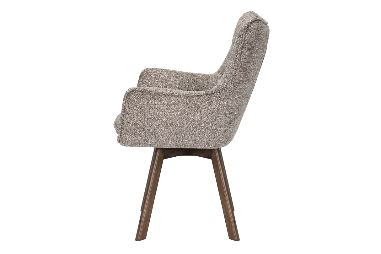 Drehstuhl THOR 360° mit Armlehnen Strukturstoff helltaupe mit Gestell Eiche dunkel natur