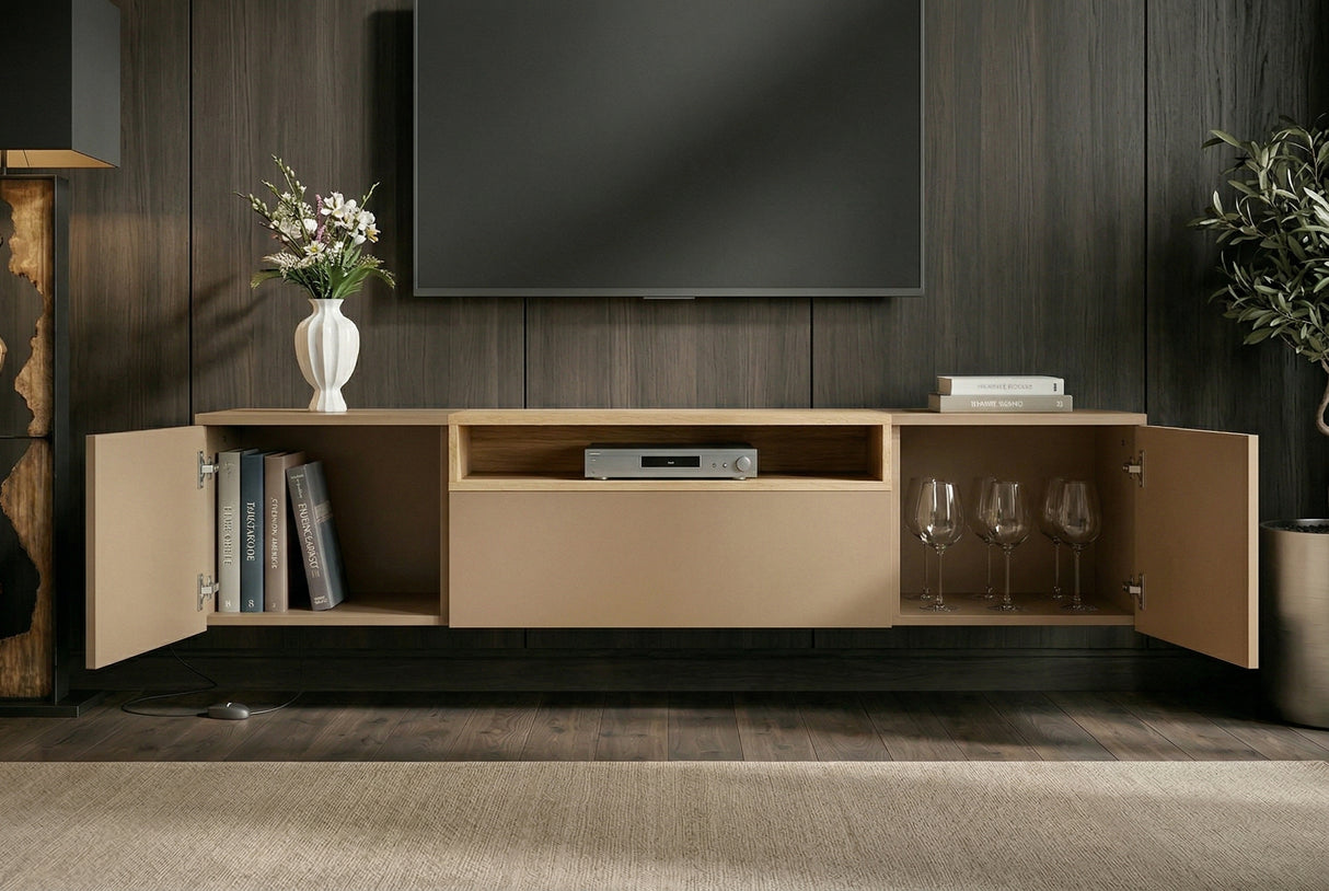 TV-Wand LOFT 160 cm hängend naturgrau