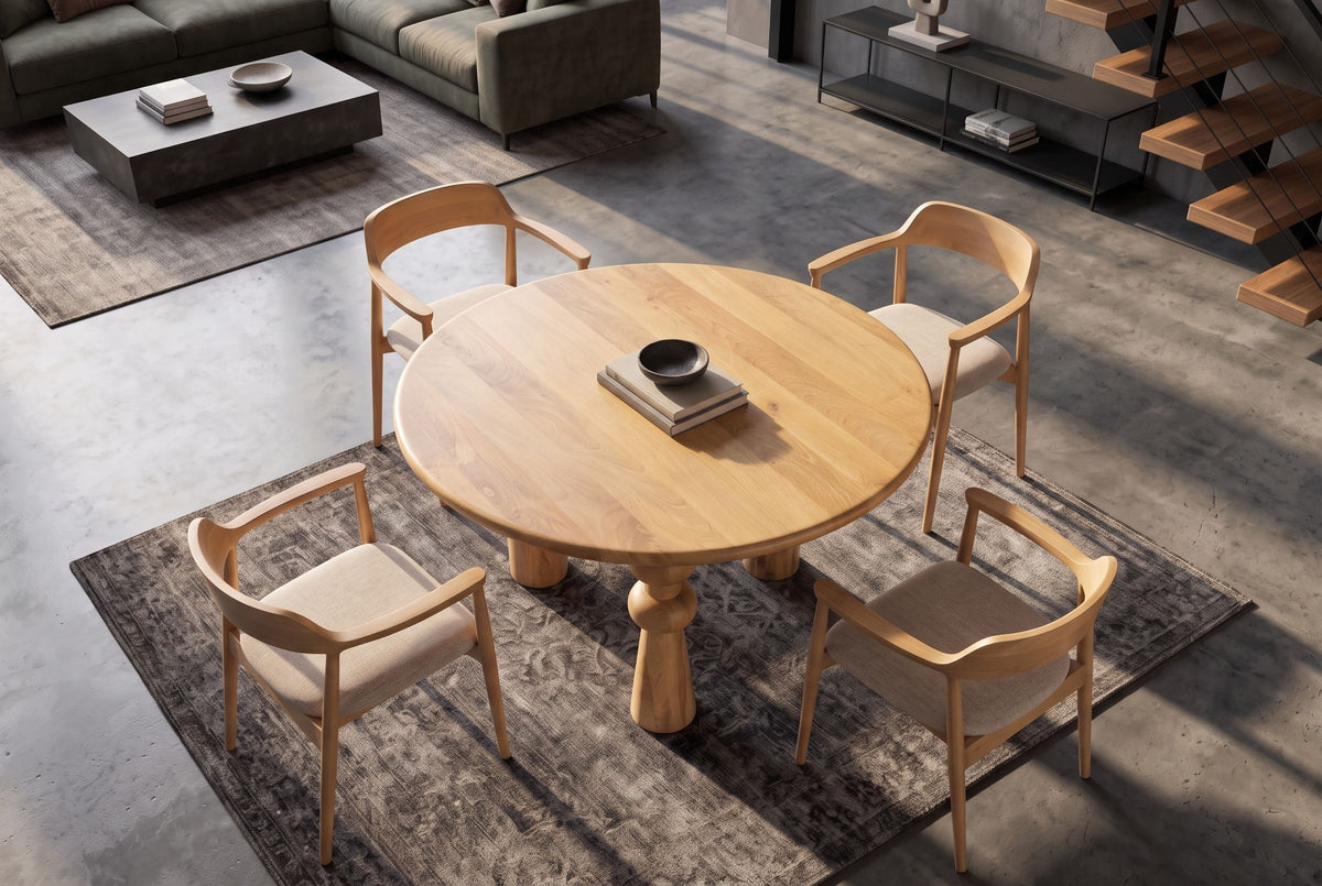 Dining table ARTE 120cm round sculptural legs mango wood natural