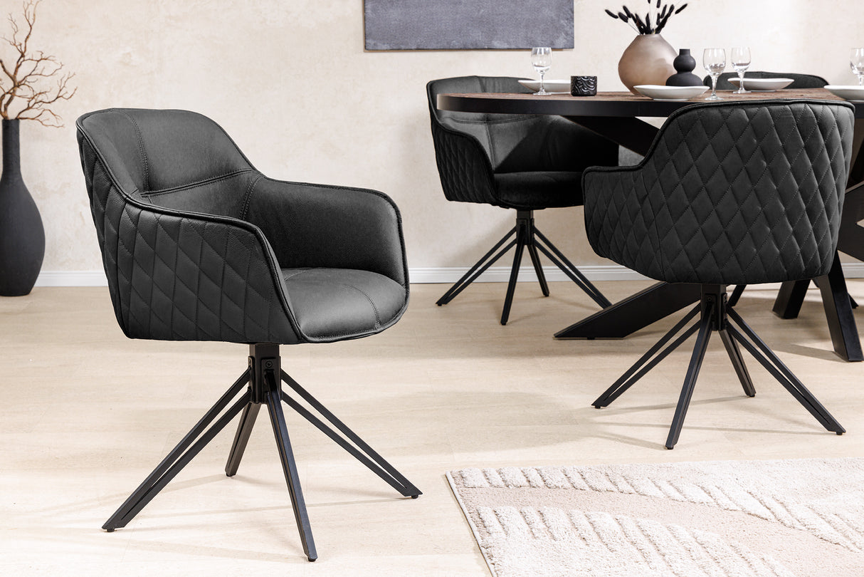 Swivel chair EUPHORIA rotatable 180° with armrests leather black