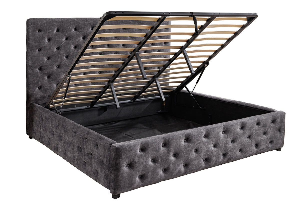 Bed PARIS 180x200cm CHESTERFIELD look velvet grey w/ storage space