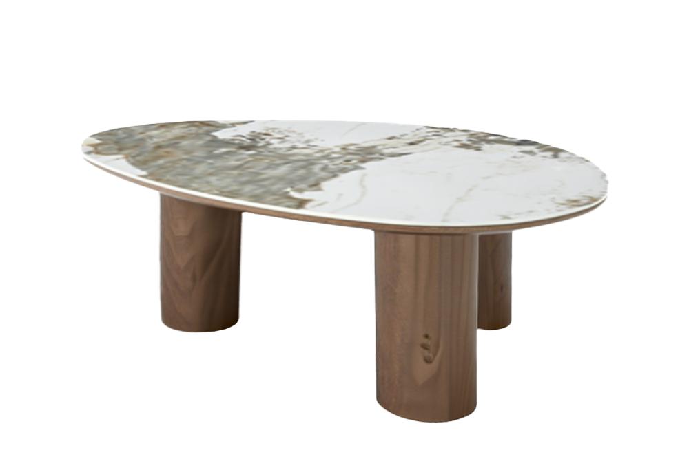 Coffee table ORGANIKO 110cm white brown ceramic look w/ walnut wood look frame