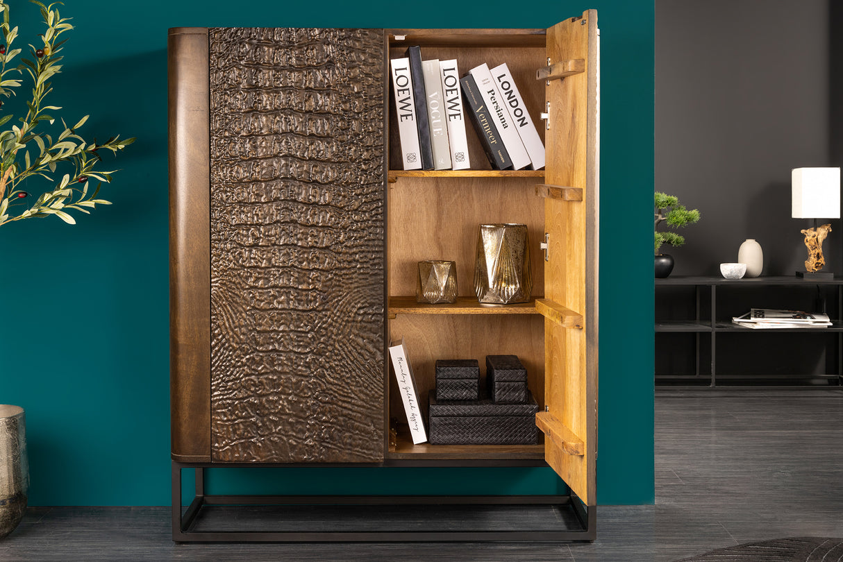Highboard CROCODILE 120cm mango wood crocodile look brown black
