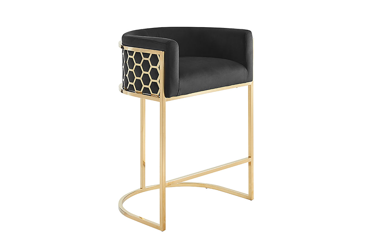 Bar stool ELEGANCE velvet black w/ golden stainless steel frame