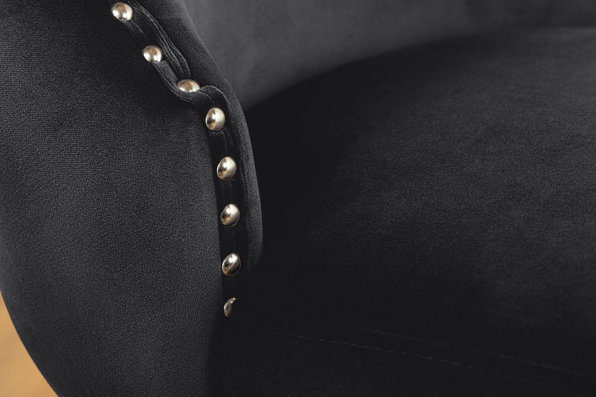 Chair CASTLE DELUXE w/ lion´s head handle velvet black legs black in chesterfield style